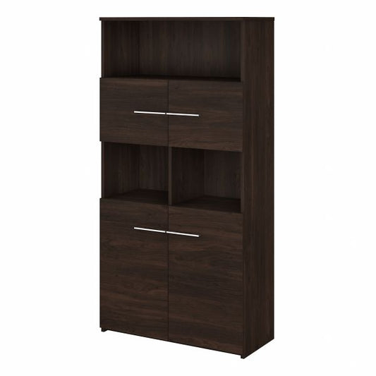 Bush Business Furniture Office 500 5 Shelf Bookcase with Doors in Black Walnut